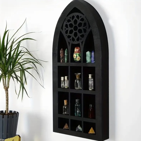 NEW! Vintage Gothic Church Window Style Black 4 Tier Crystal Gemstone Shelf Unit